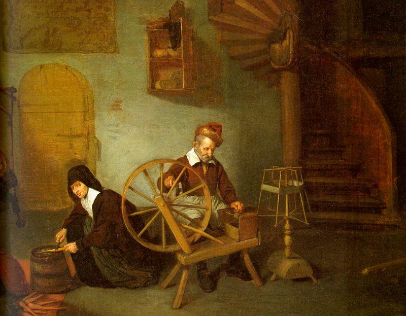 Quirijn van Brekelenkam Man Spinning and Woman Scraping Carrots Sweden oil painting art